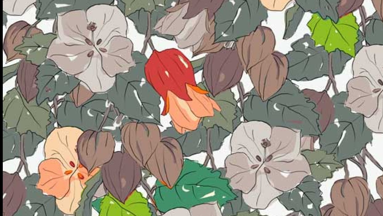 Red Lantern Flower Design from Color to B&W & Back to Selected Color Spots - student project