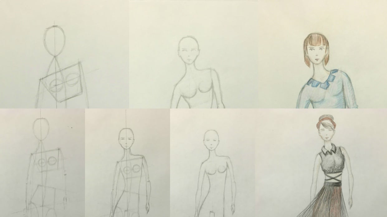 Fashion illustration (traditional tools) - 2 designs finished - student project