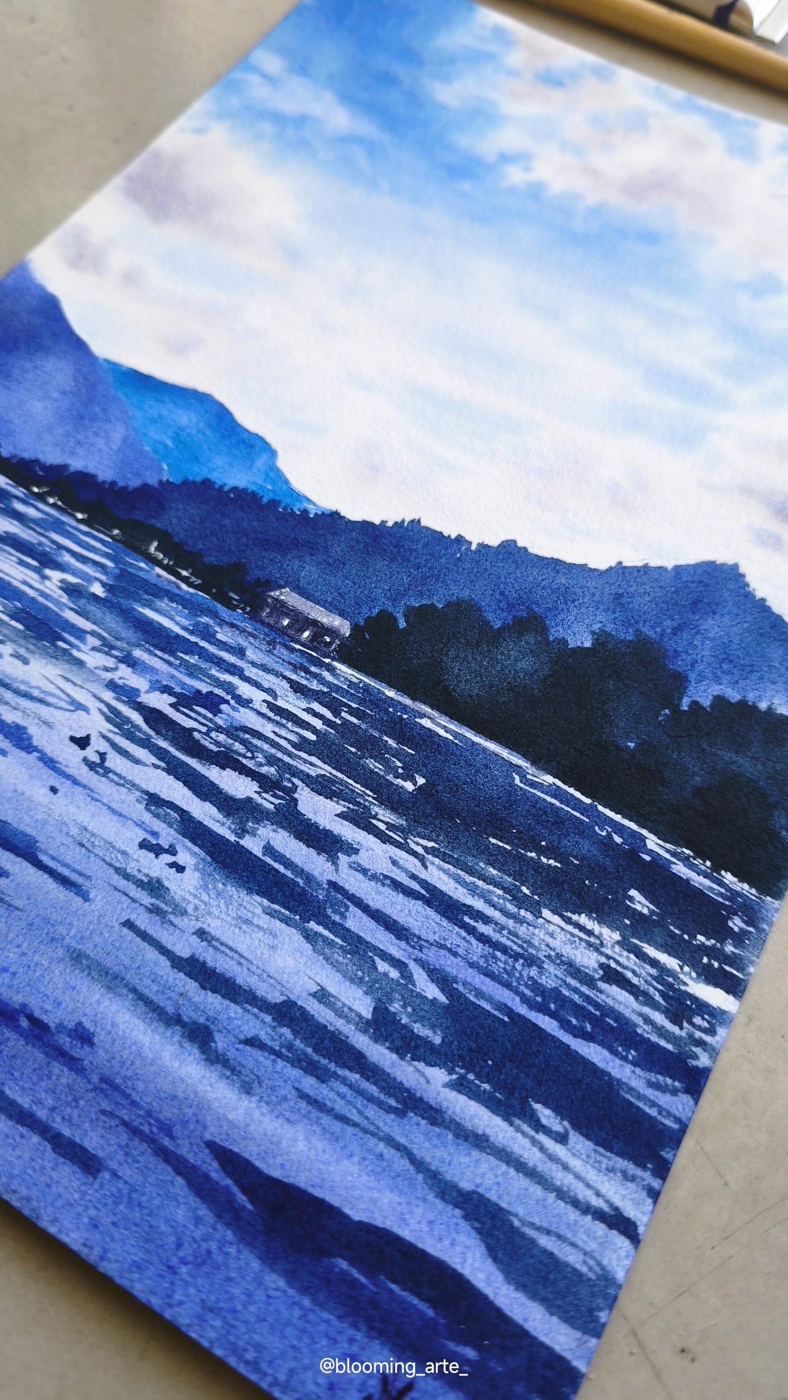 Watercolor Mountain Lake Landscape - image 2 - student project