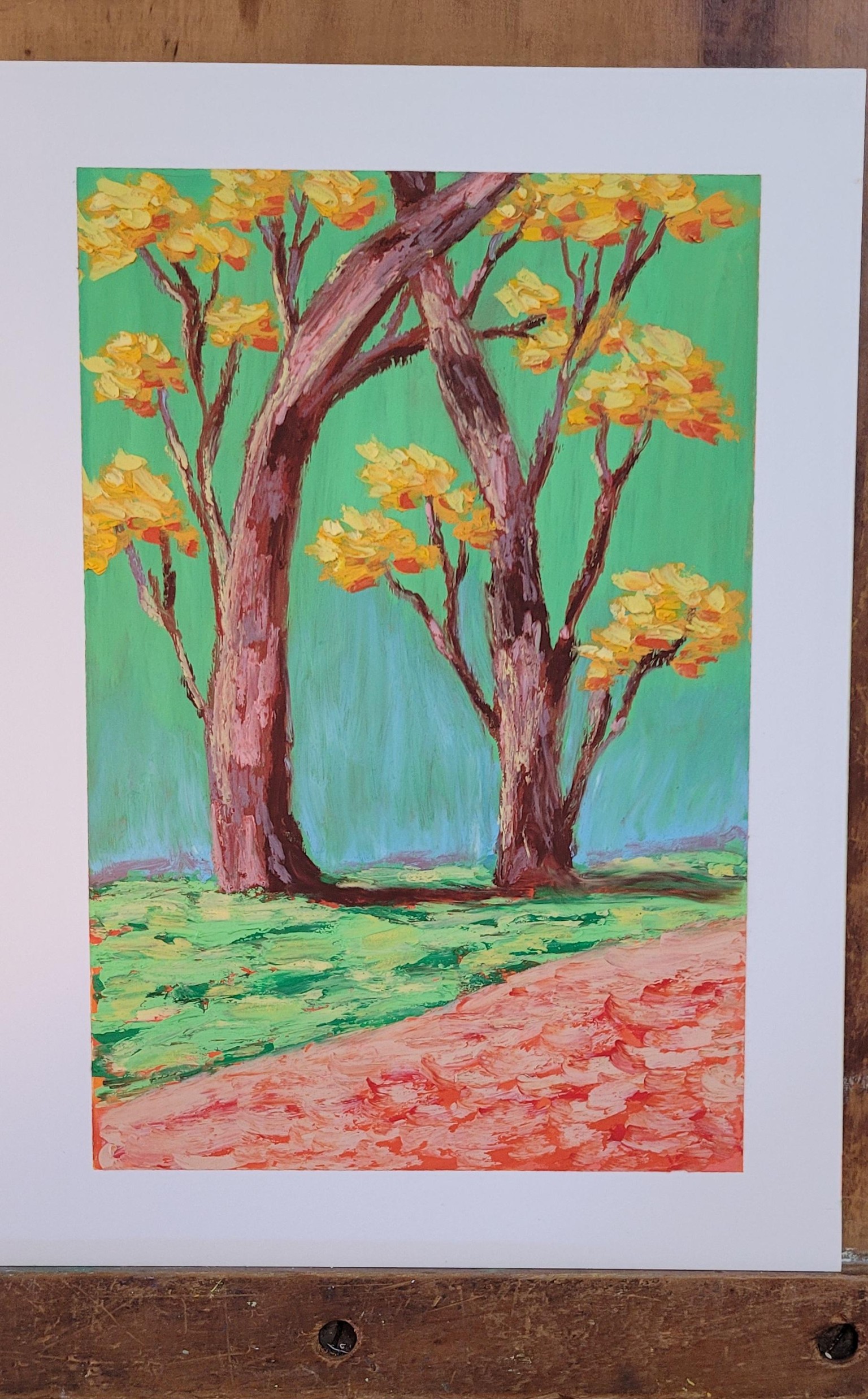 Turquoise oil pastel trees - image 1 - student project
