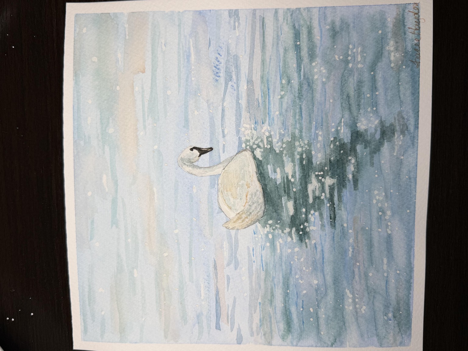 Seascape with small boat. Swan on sparkling lake - image 1 - student project