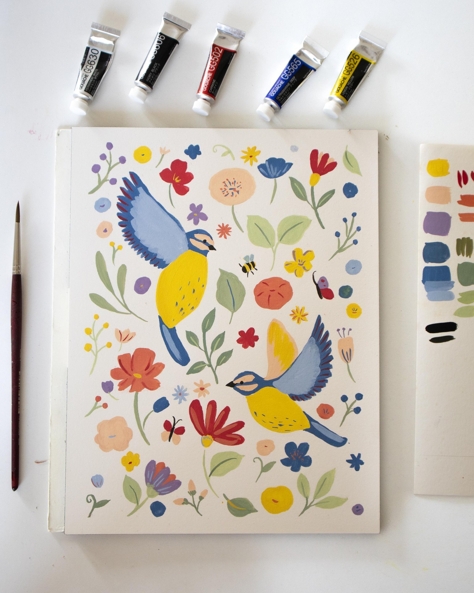 Birds & Botanicals in Gouache - Sample Project - image 1 - student project