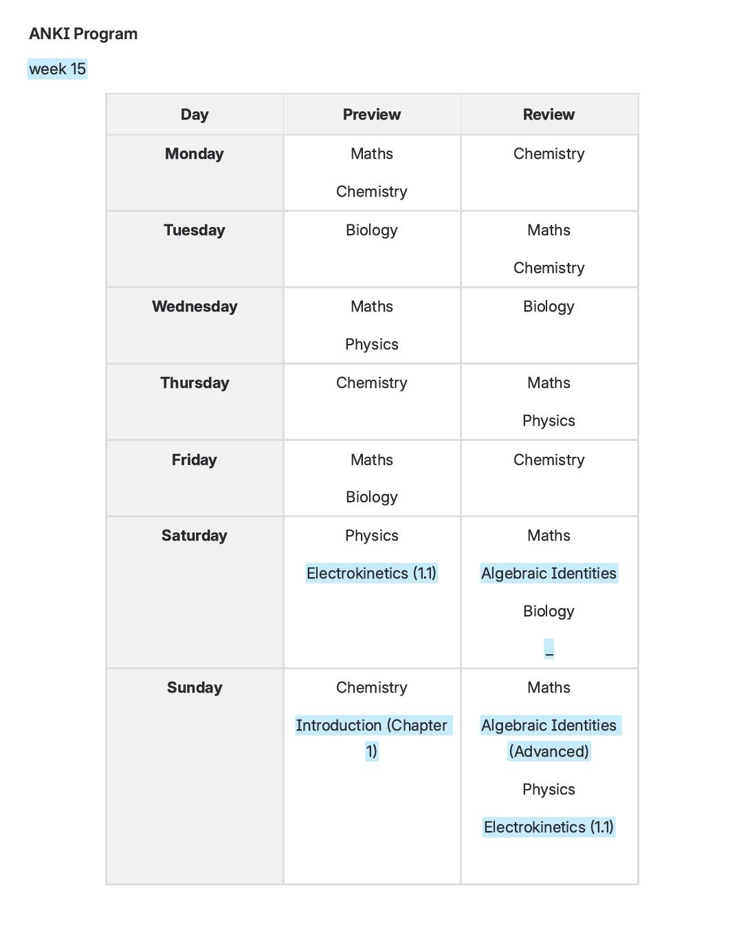 ANKI Study Plan - image 2 - student project