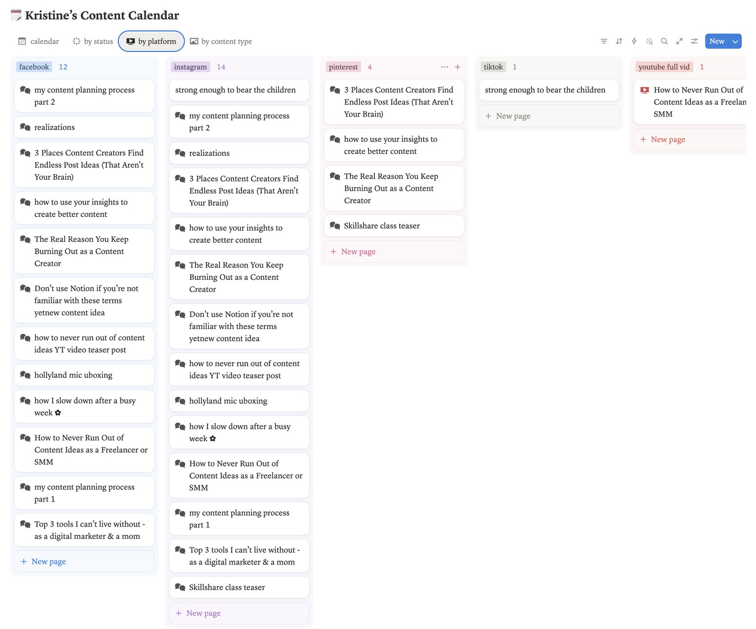 Kristine's Content Corner in Notion - image 3 - student project