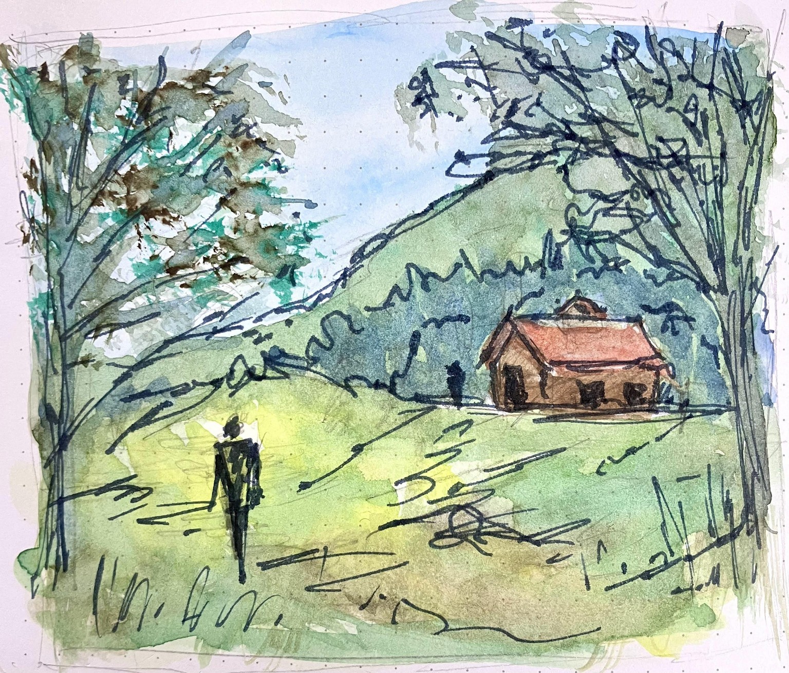 Watercolor scenery:  Ink or no ink? - image 3 - student project