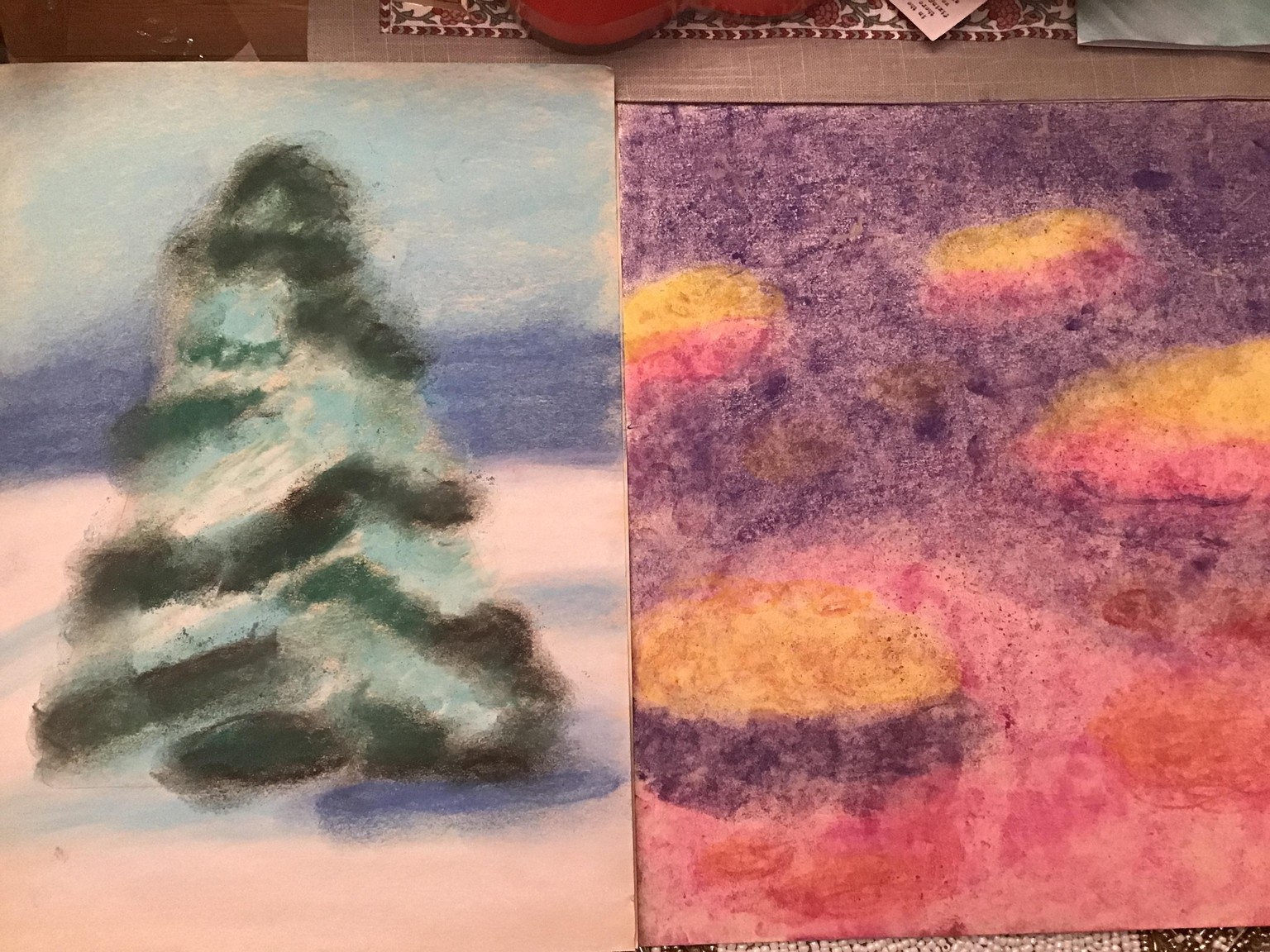 Basics of Pastels- clouds in the night and winter tree project - image 1 - student project