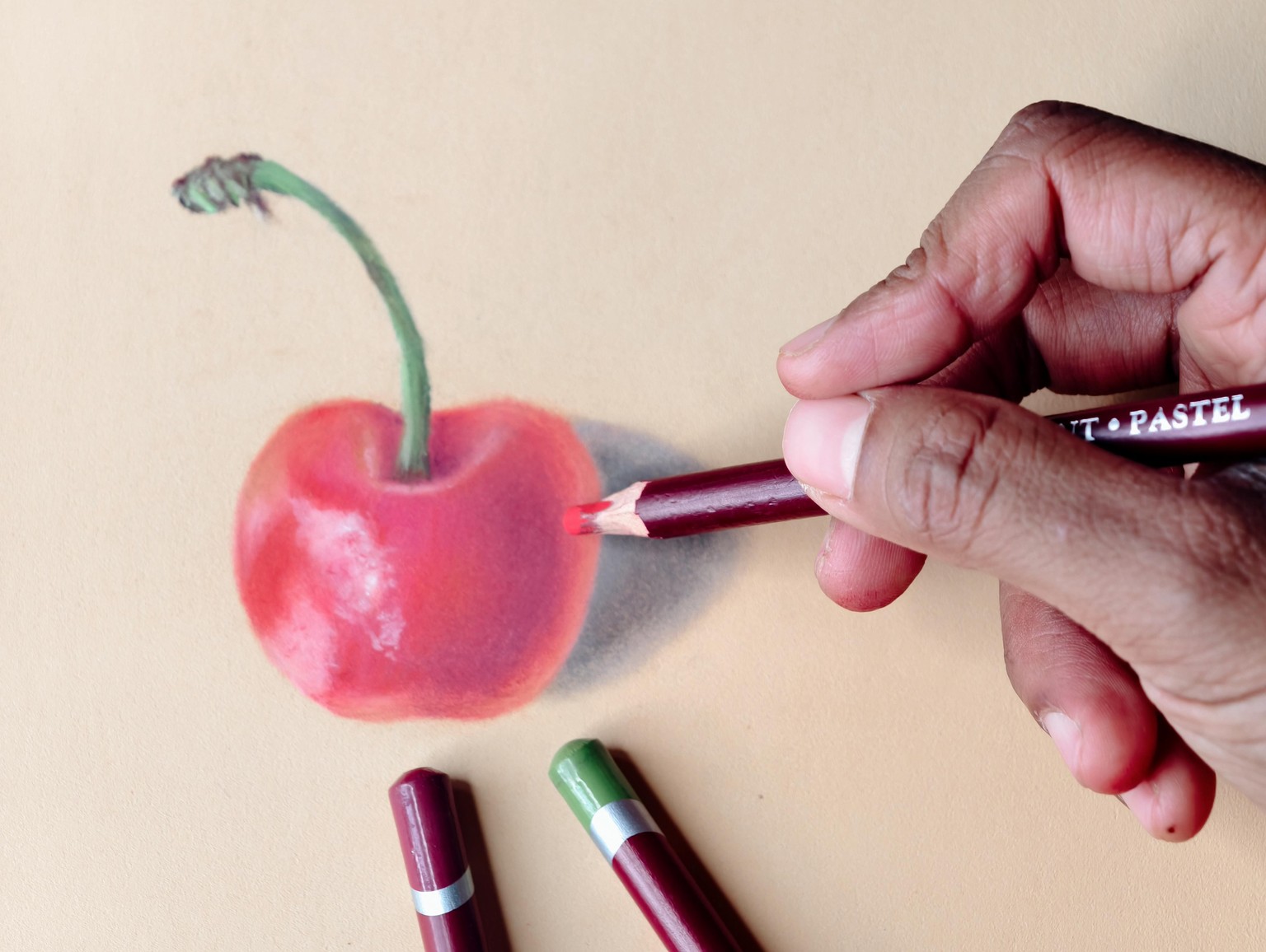 Realistic Cherry with Pastel Pencils - image 2 - student project