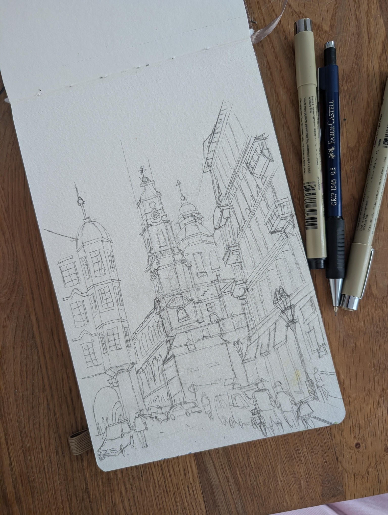 Sketching a detailed Prague street scene with pen, ink & watercolour - image 3 - student project