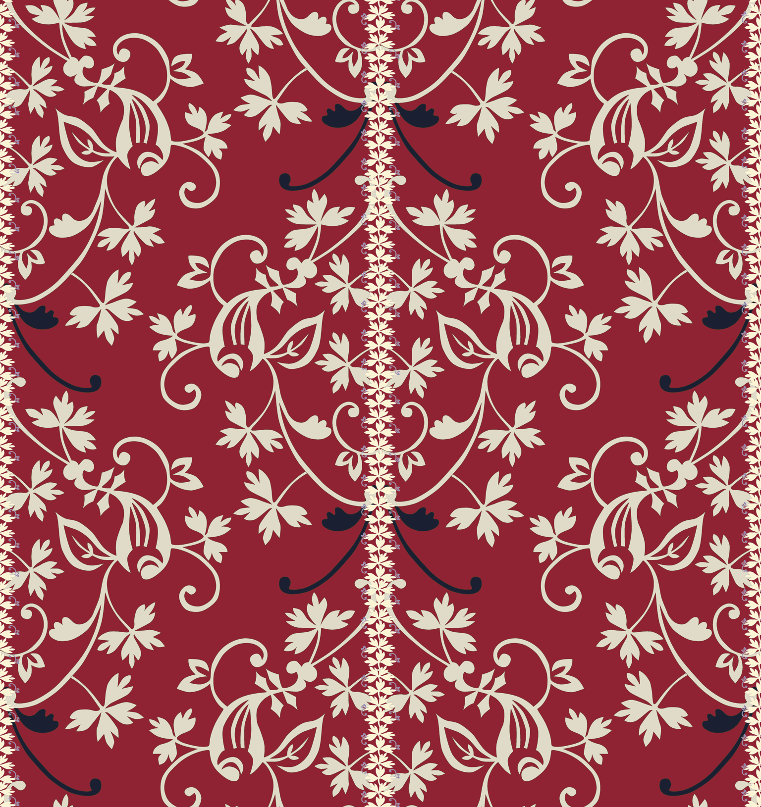 Burgundy Botanical Damask – an Elegant Symmetrical Repeat in Affinity Designer 2 - image 1 - student project