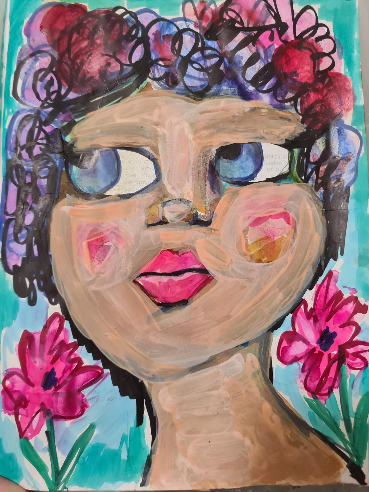 Watercolour base, marker layer and acrylics portrait - image 2 - student project