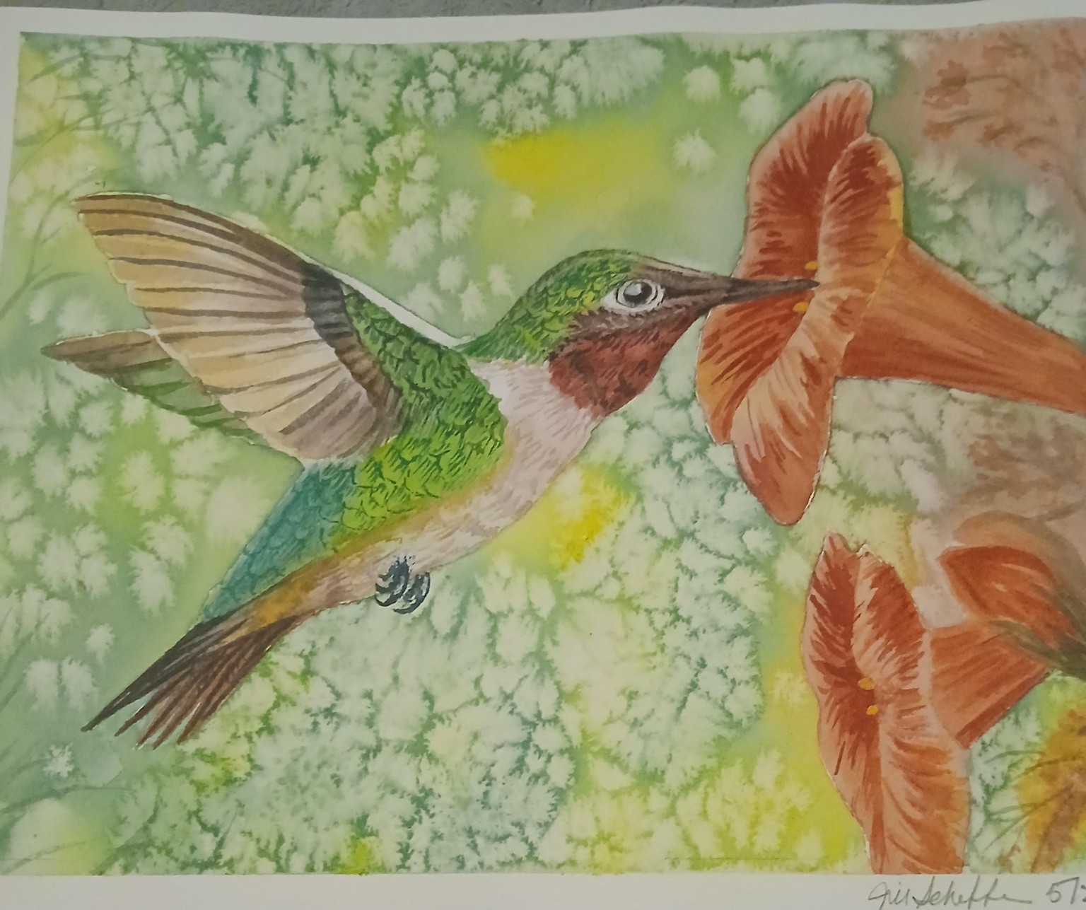 Humming bird with background created with salt - image 1 - student project