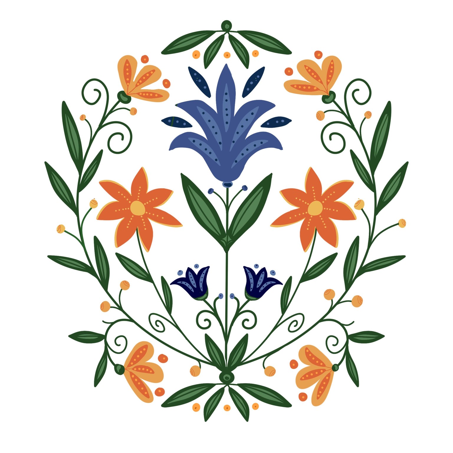 Folk Art Illustration, symmetrically florals - image 1 - student project