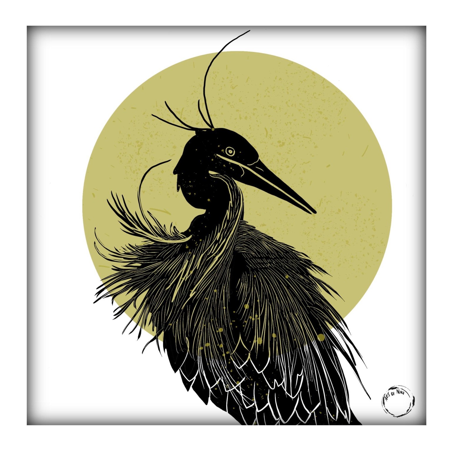 Linocut in Procreate majestic crane - image 1 - student project