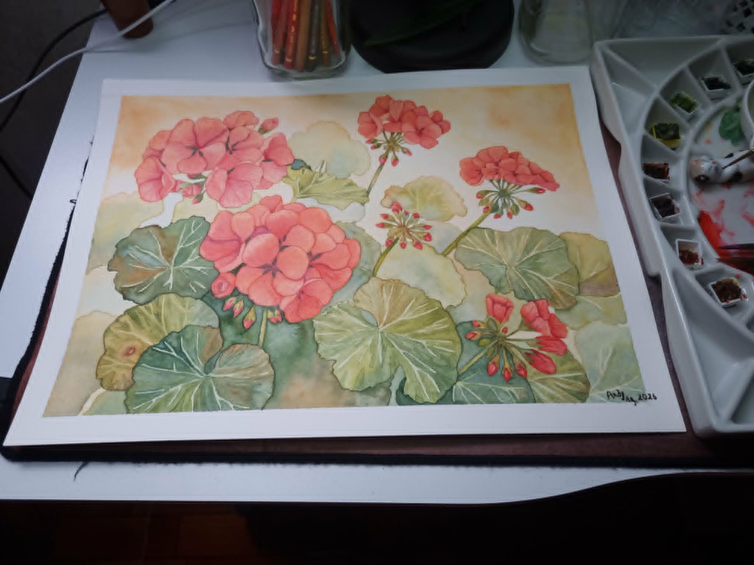 Geranios rojos en acuarela - image 1 - student project