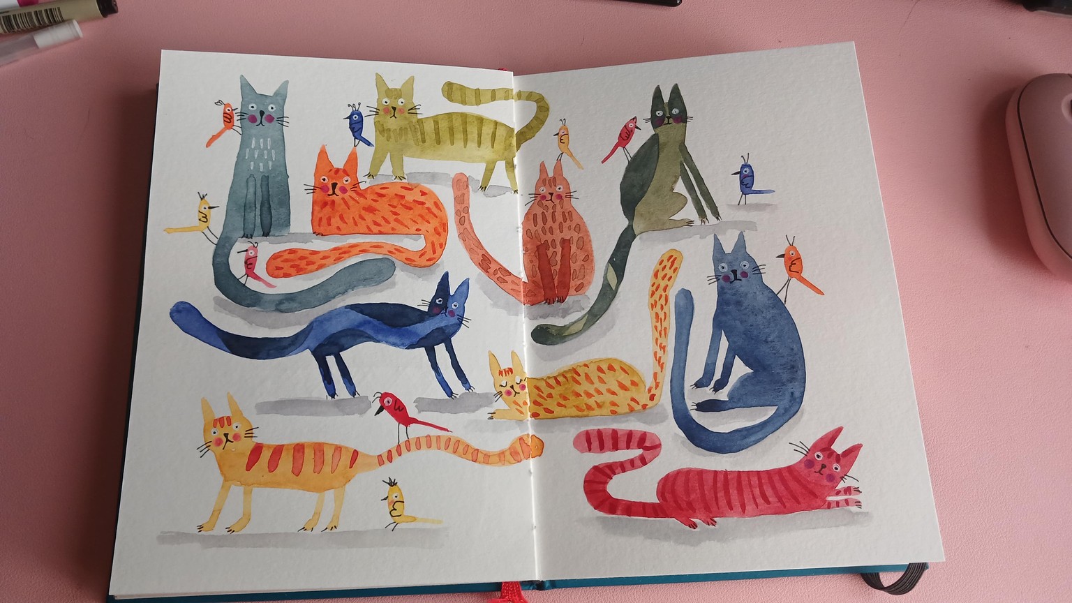Whimsical watercolor cats - image 1 - student project
