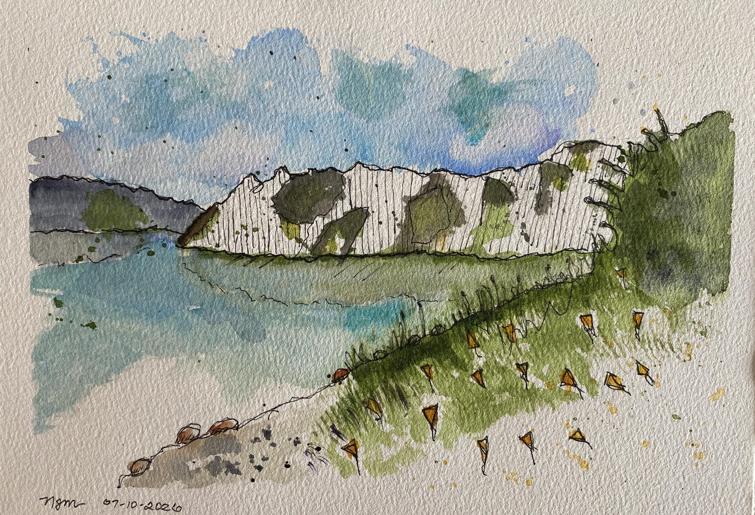 Landscape in watercolor and Ink - image 1 - student project