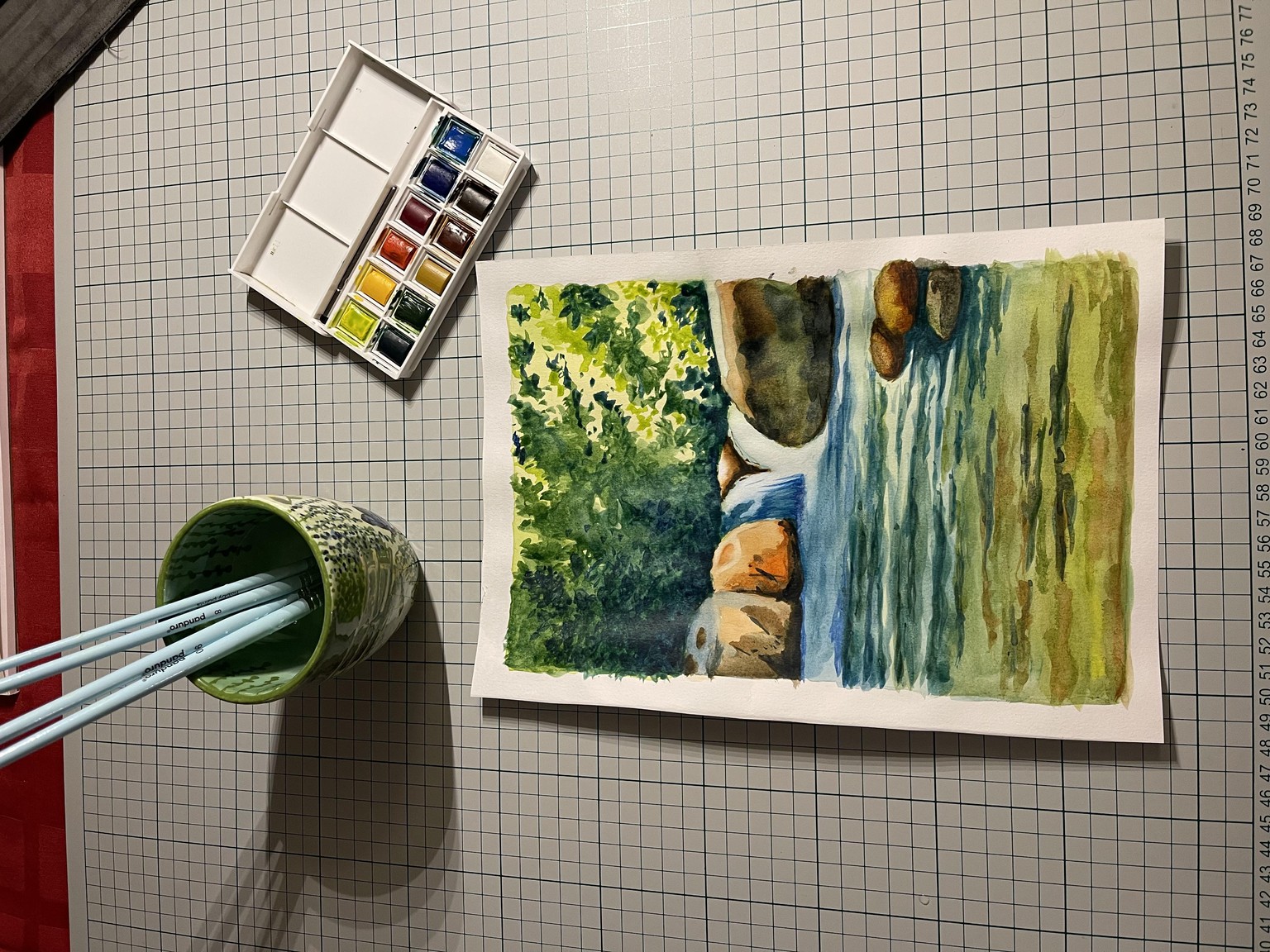 Watercolour painting | Waterfall in nature - image 1 - student project