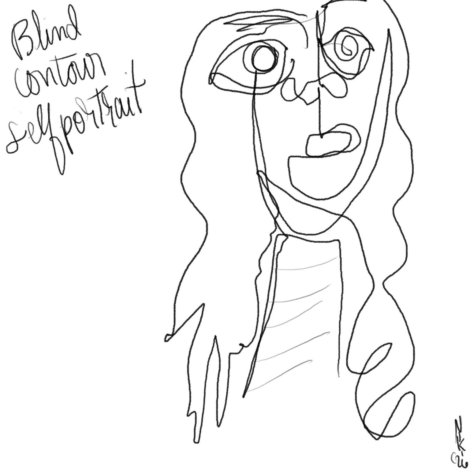One line drawing, blind contour self portrait - image 1 - student project