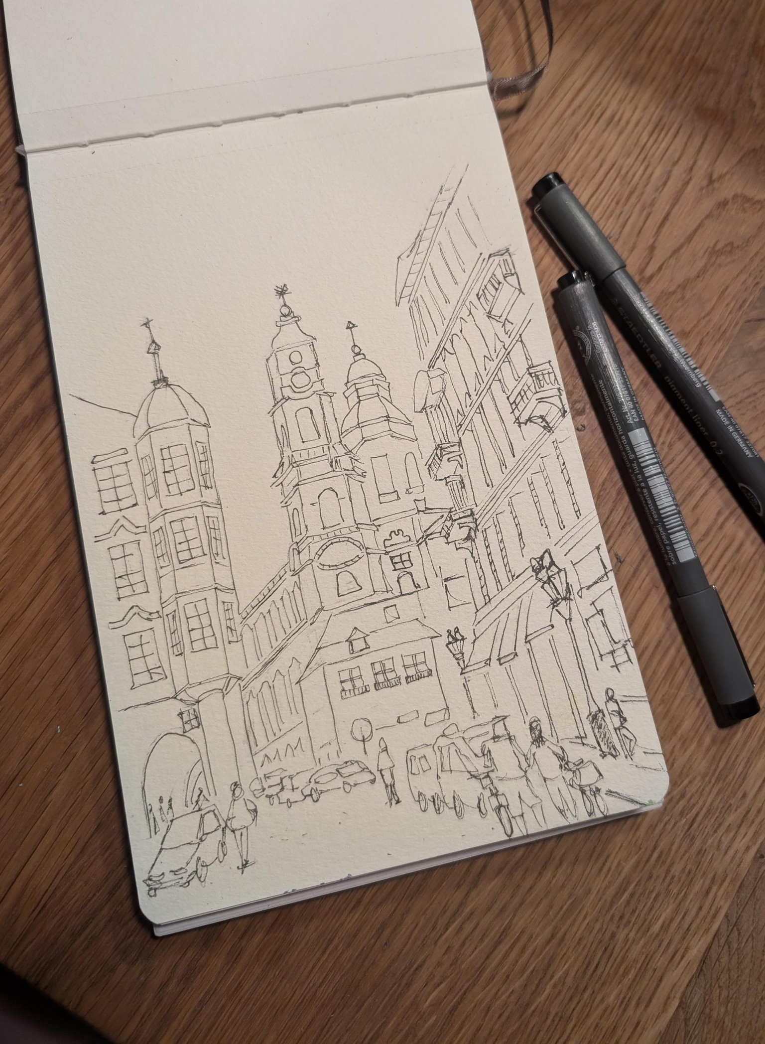 Sketching a detailed Prague street scene with pen, ink & watercolour - image 2 - student project