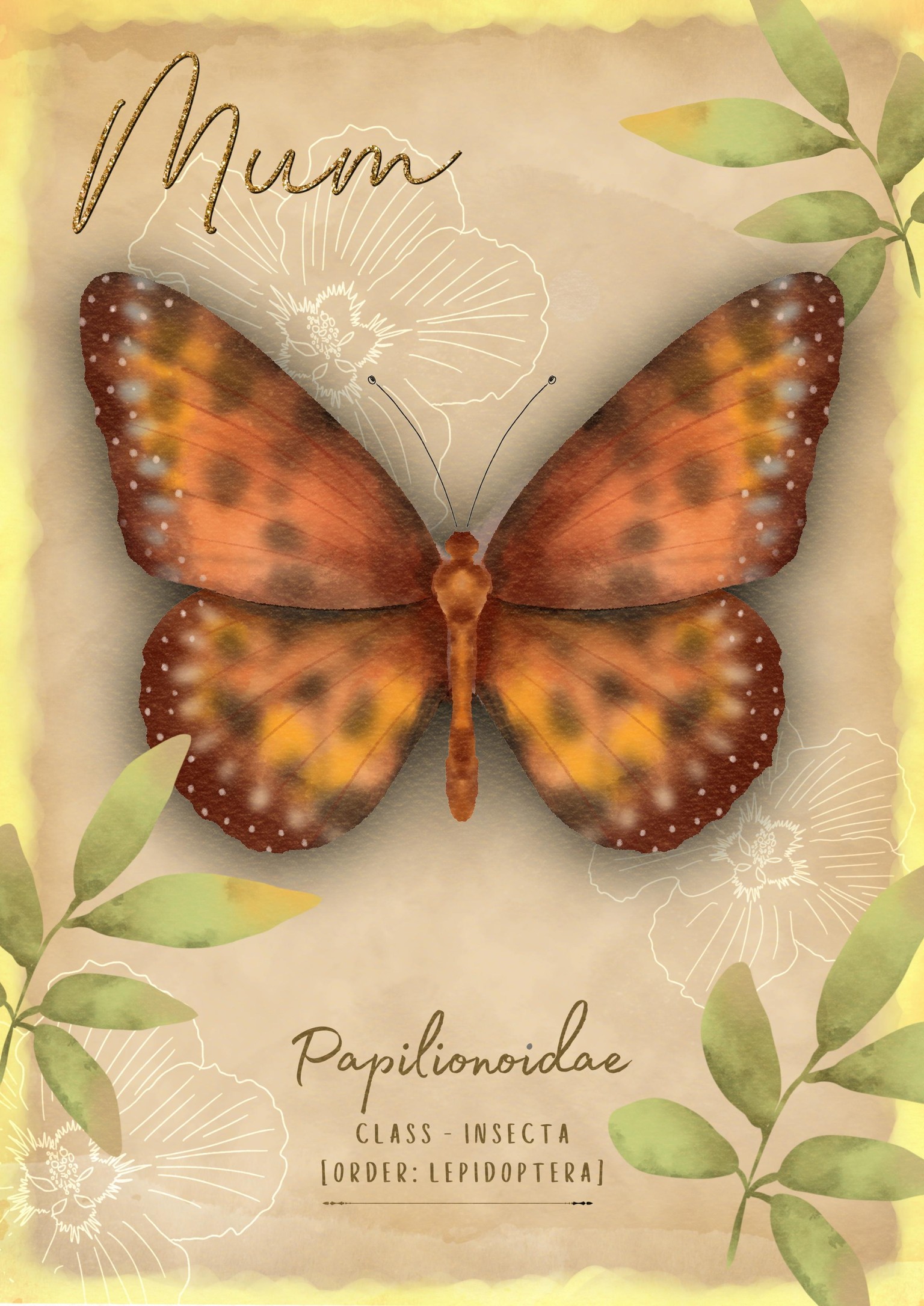 Stylised illustrated butterfly card - image 1 - student project