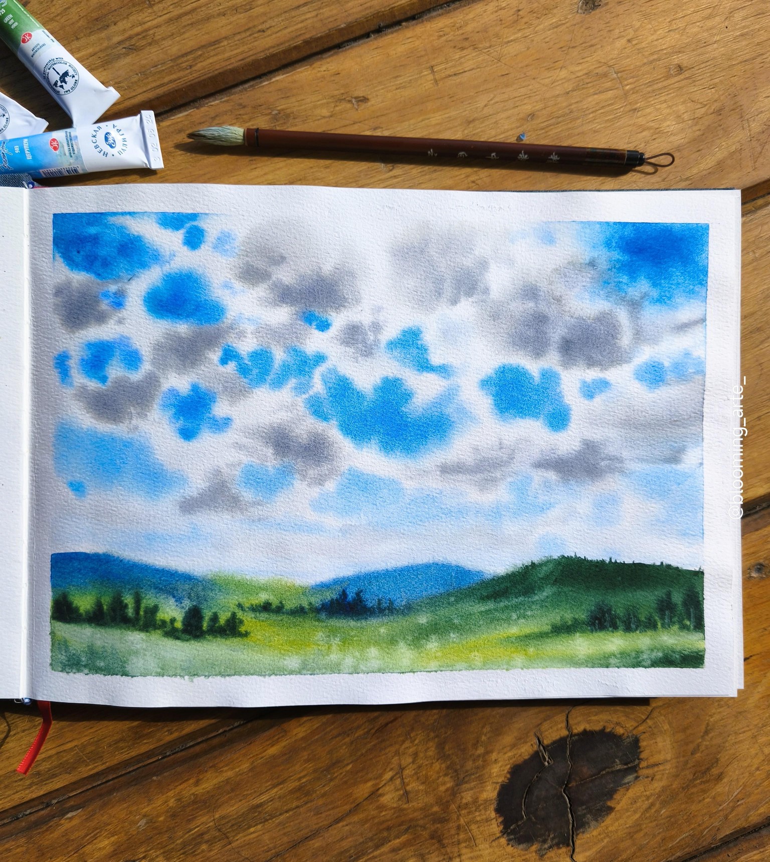 Todo sobre cómo pintar cielos azules y nubes blancas con acuarela - image 7 - student project