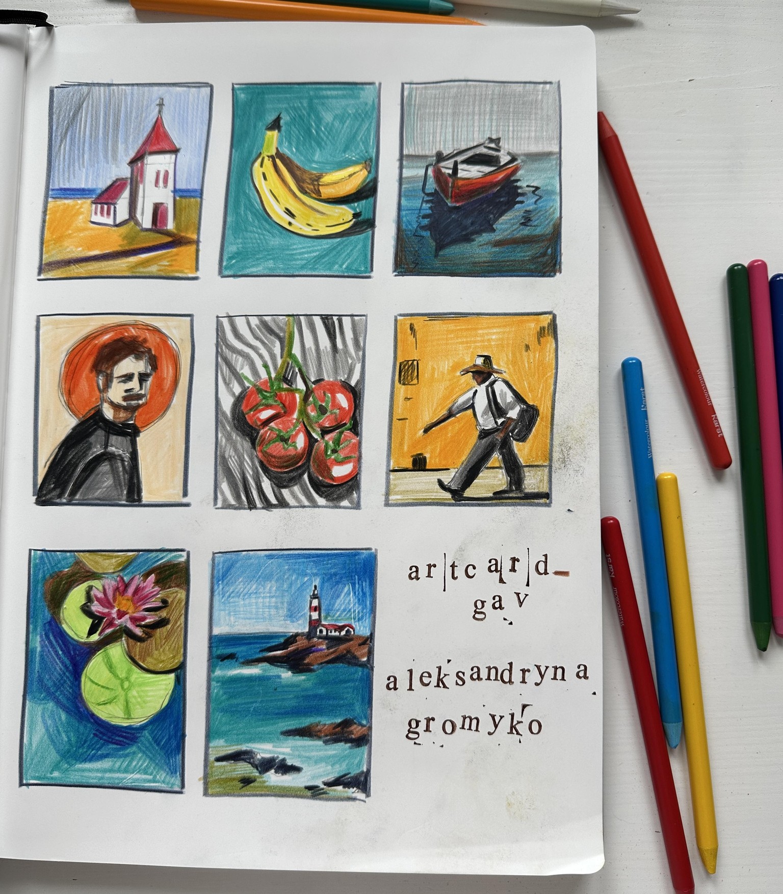 Testing my new watercolor pencils with thumbnail sketches - image 1 - student project