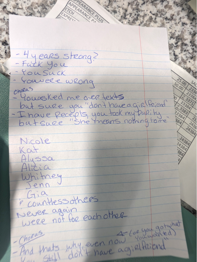 No Girlfriend Lyrics 1st Rough Draft (ideas, no rhyme scheme yet) - image 2 - student project