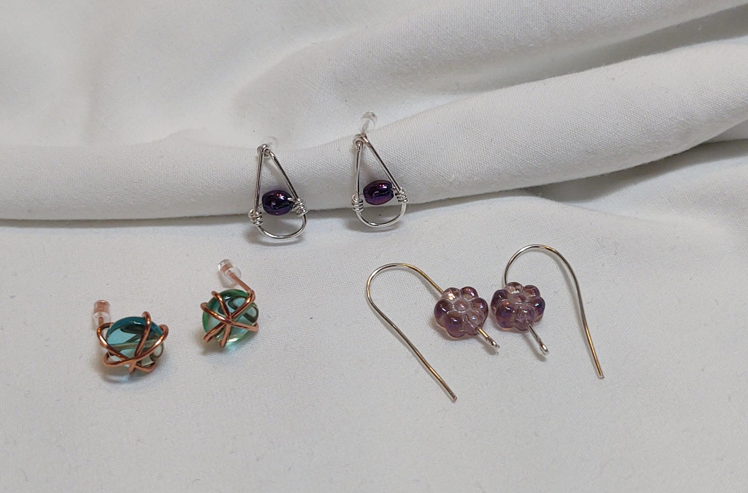 Three Earrings with Beads and Wire - image 1 - student project