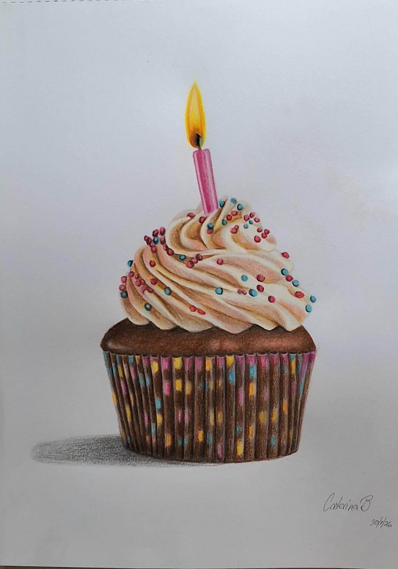 Realistic drawing- Cupcake with watercolour pencils - image 1 - student project