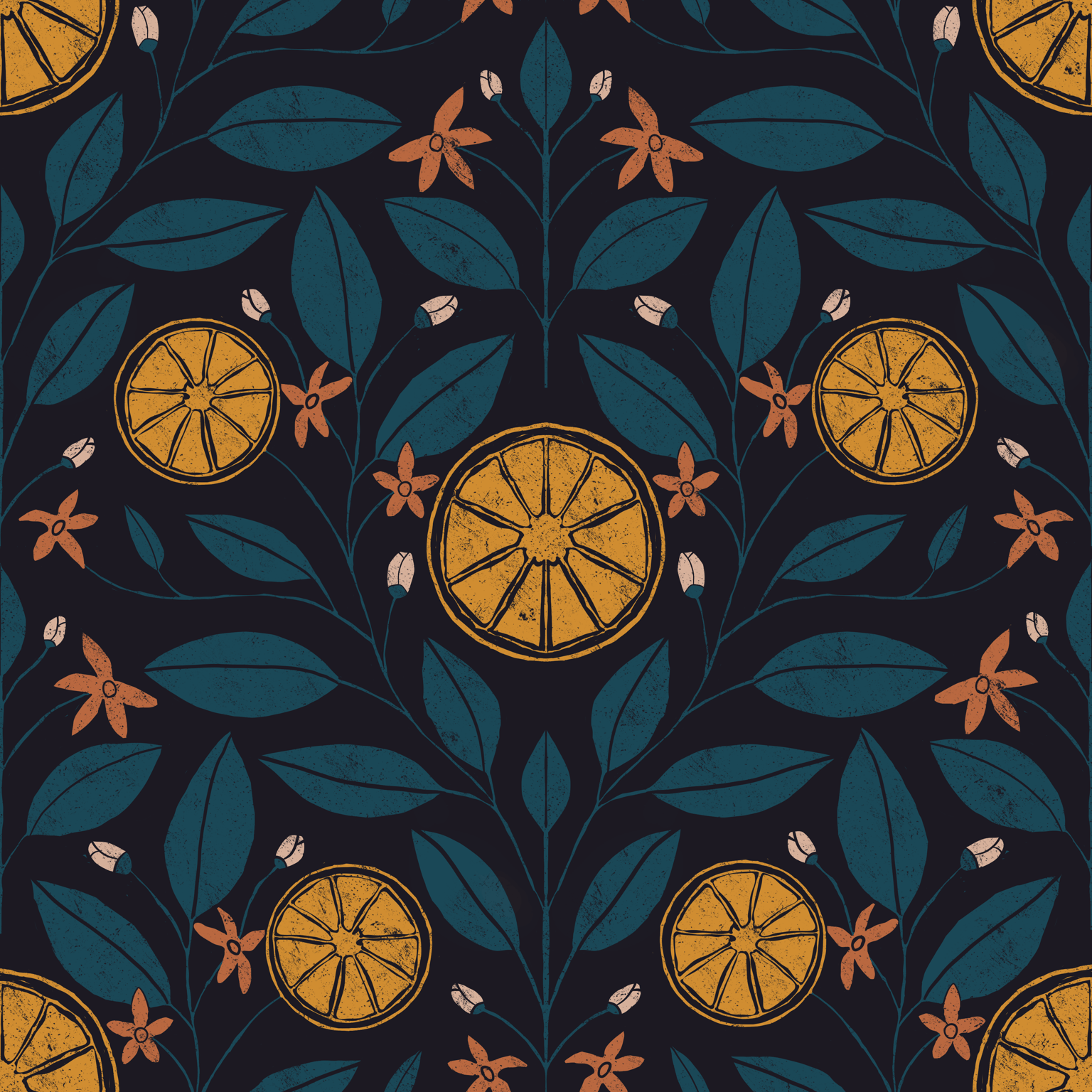 Midnight Oranges Blockprint - image 1 - student project