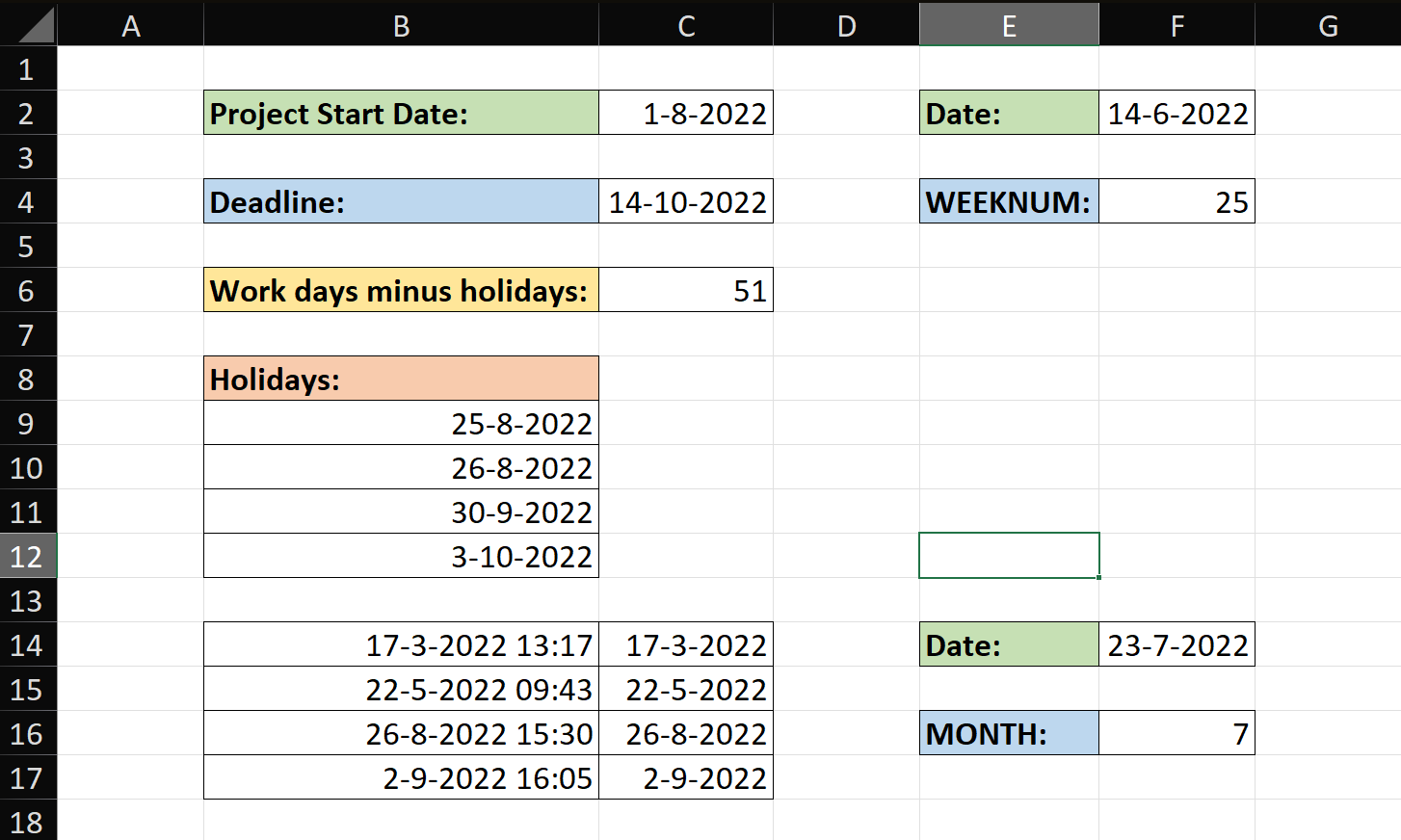 Excel Dates & Times Project - image 1 - student project