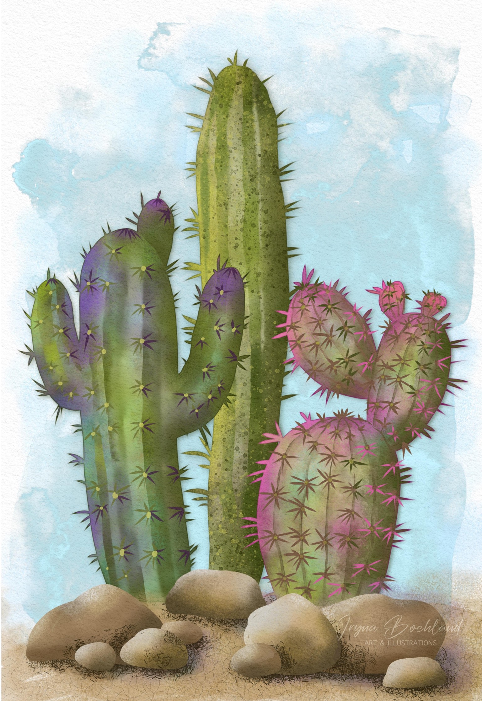 Digital watercolor cacti with Delores - image 2 - student project