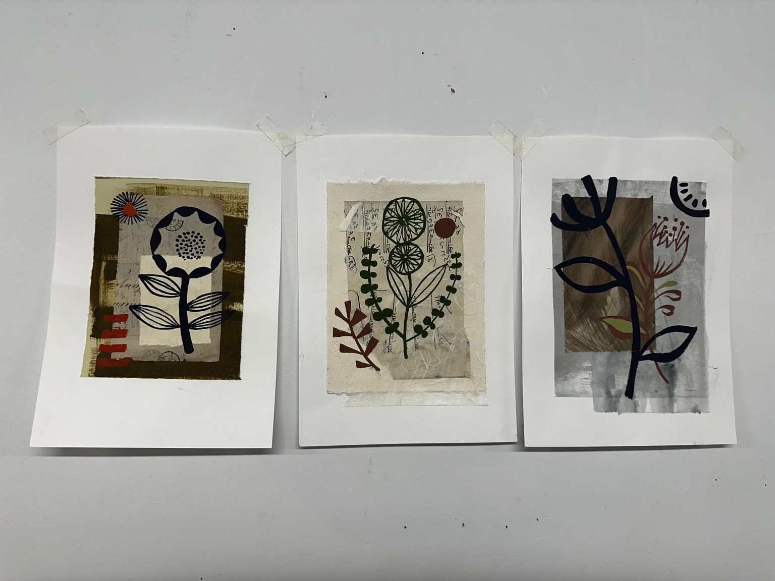 Three botanical inspired painted collages - image 1 - student project