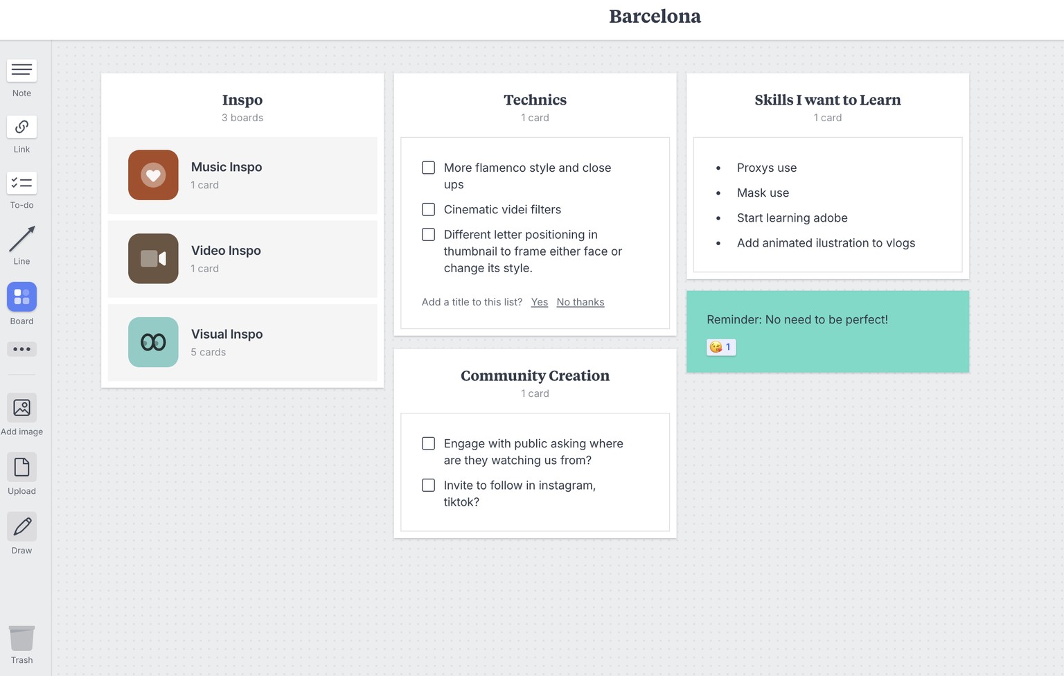 Milanote - New Barcelona Vlog planning - image 1 - student project