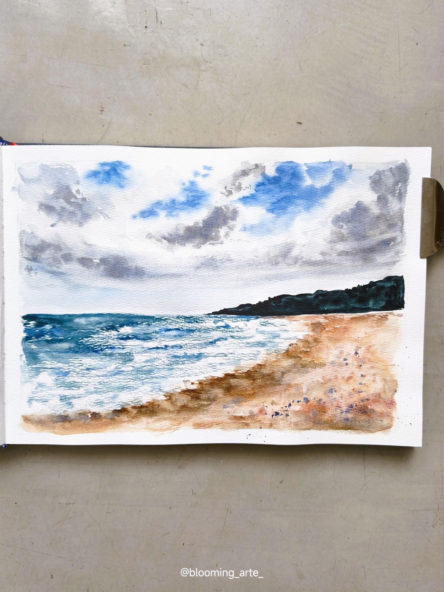Watercolor beach and clouds - image 1 - student project
