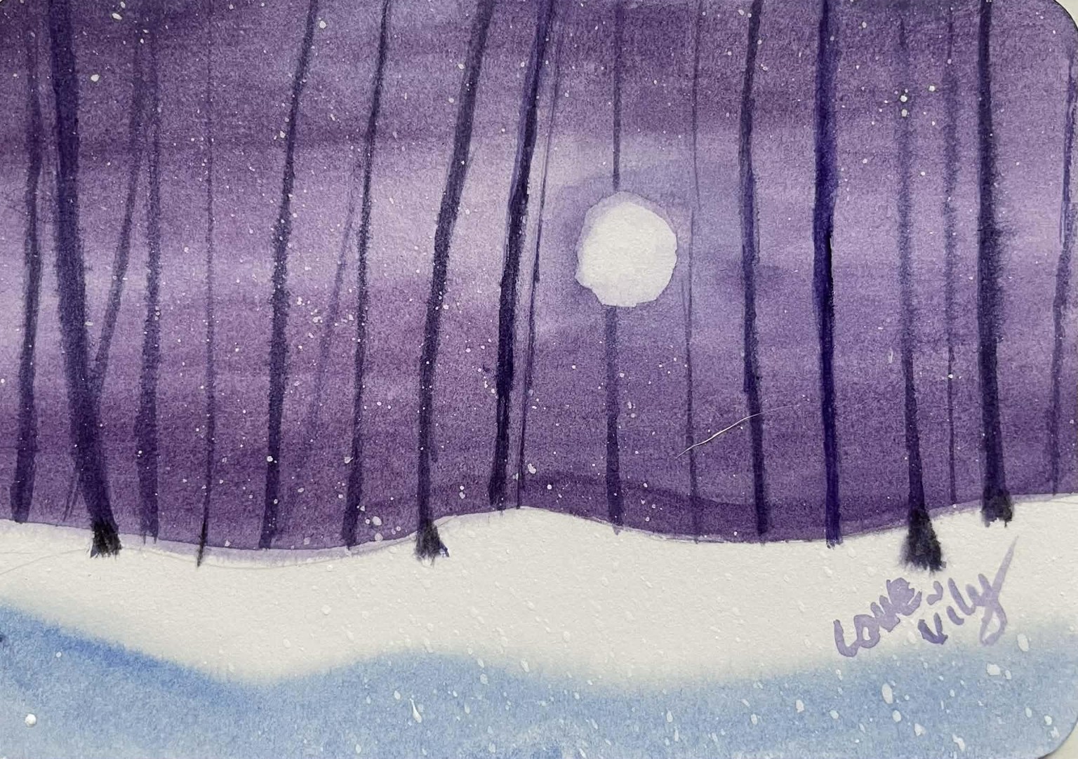 watercolour winter landscape painting:Santa's snow ride - image 3 - student project