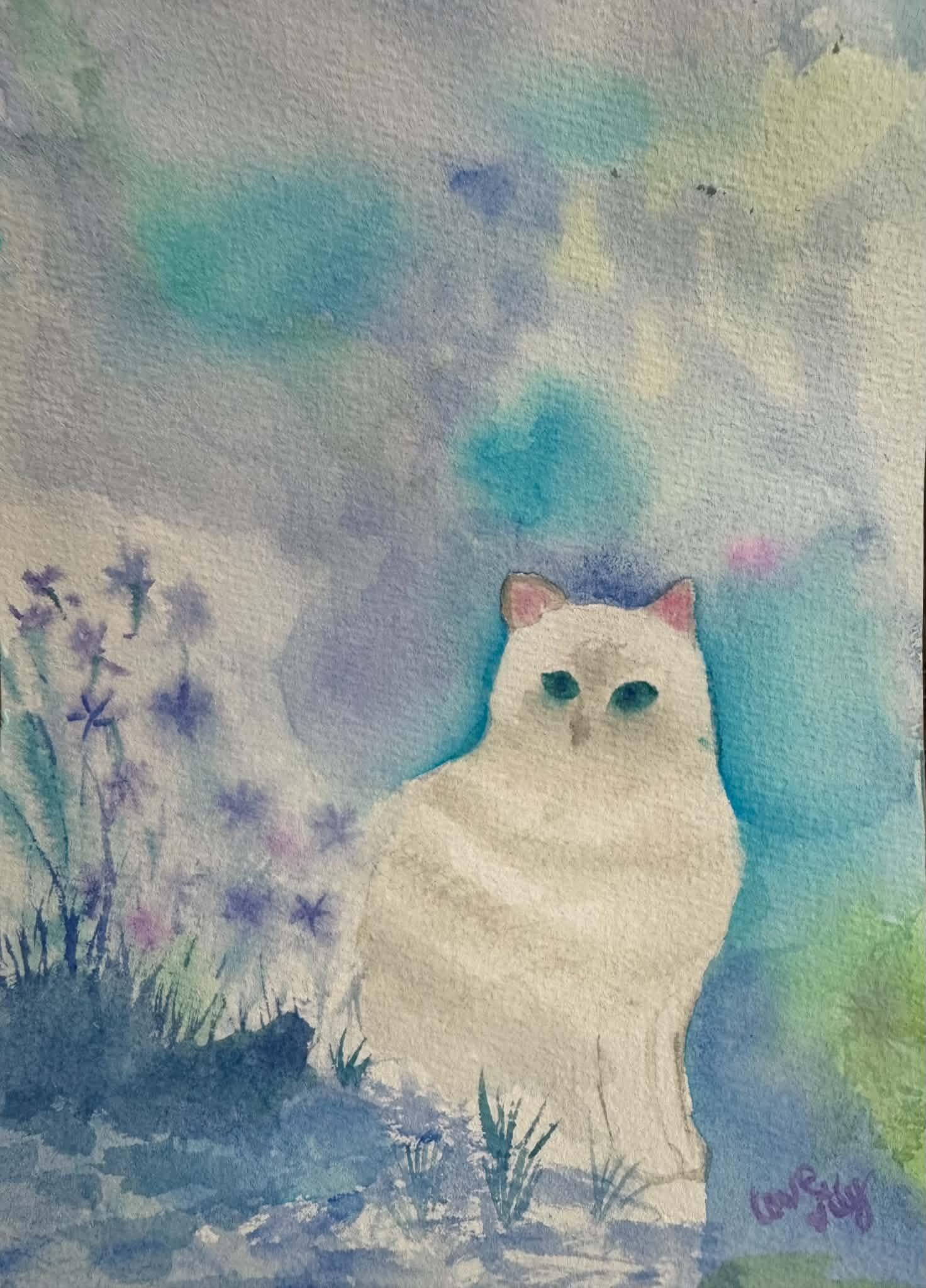 watercolor cat portrait-mastering loose backgrounds & strong focus - image 1 - student project