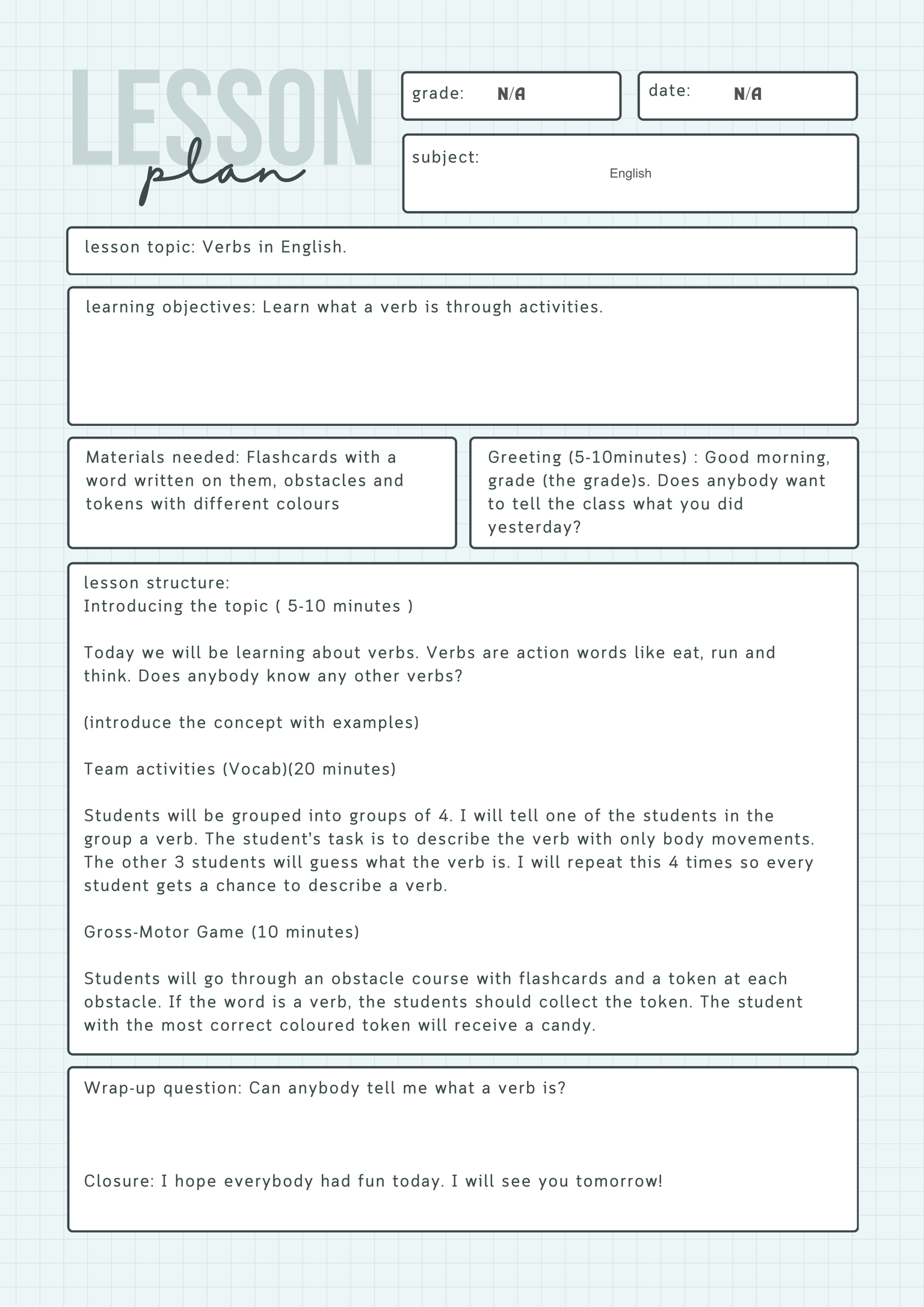 Lesson plan. - image 1 - student project