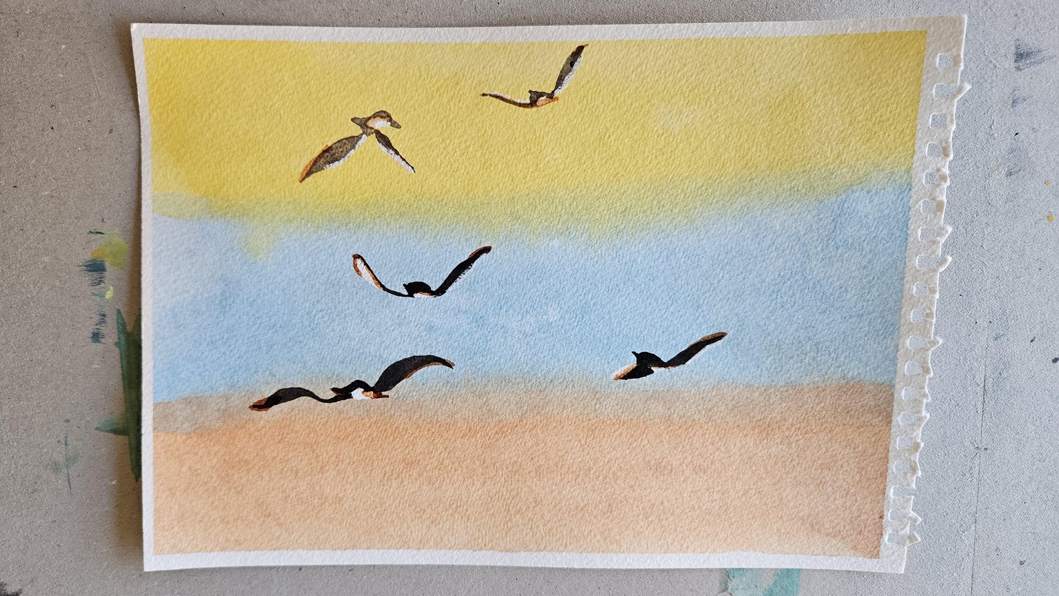 Watercolour wash with birds - image 2 - student project