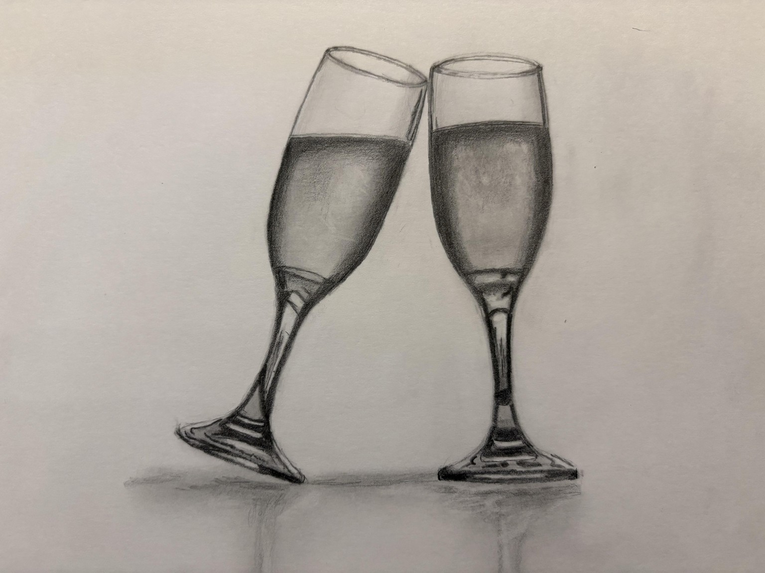 Realistic drawing with graphite- wine glasses - image 1 - student project
