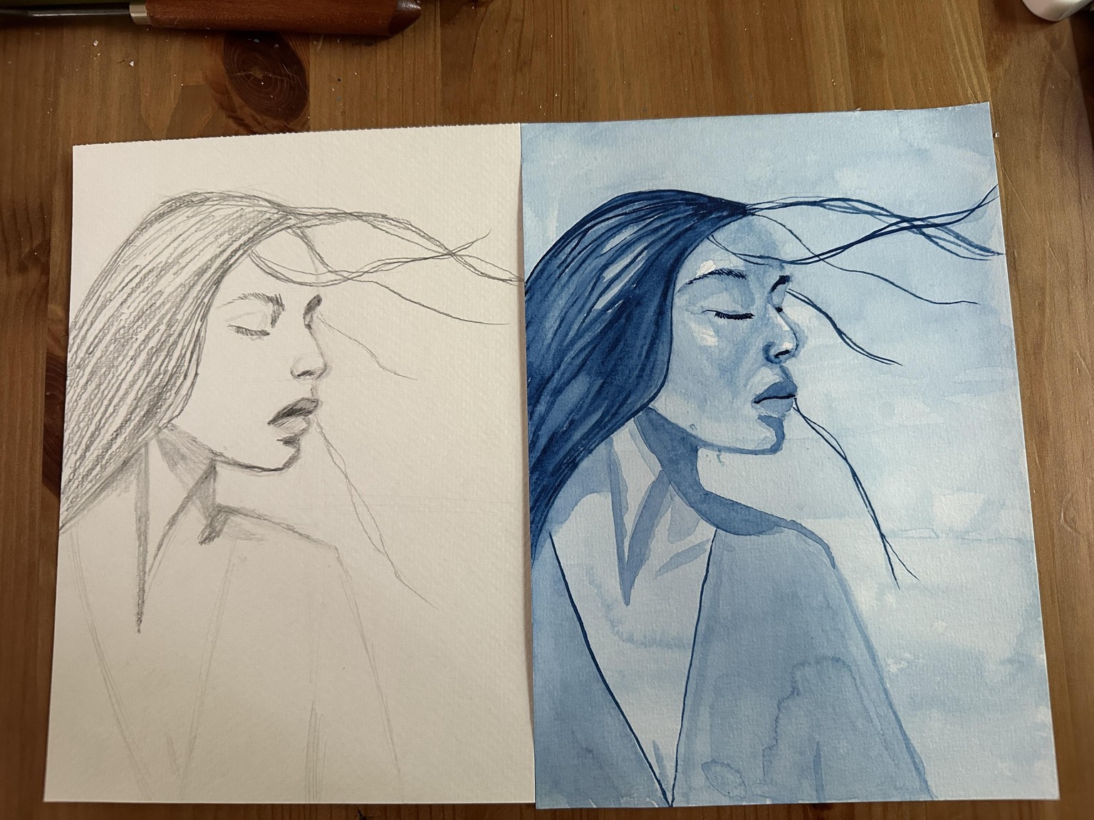 First watercolour portrait - image 1 - student project