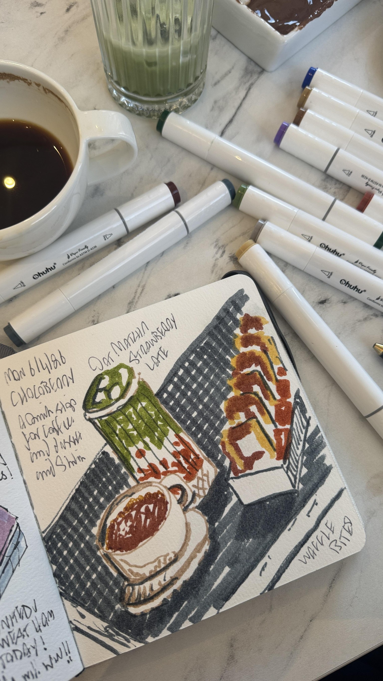 A quick coffee, marker sketch and matcha! - image 1 - student project