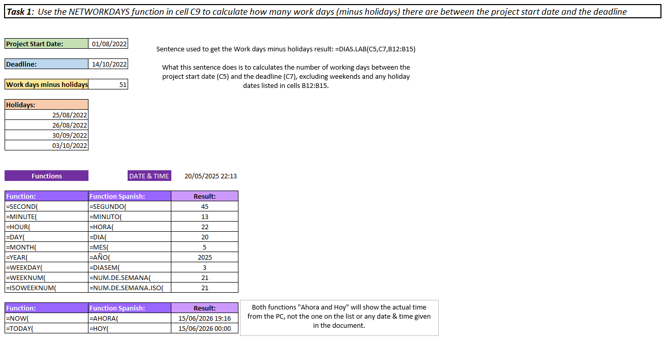 Excel Date & Time Functions & Formatting - image 1 - student project