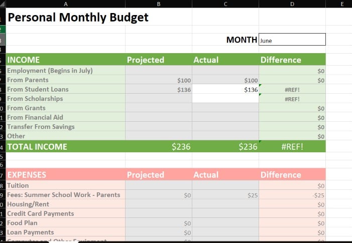 Monthly Budget Draft for Month of June - image 1 - student project