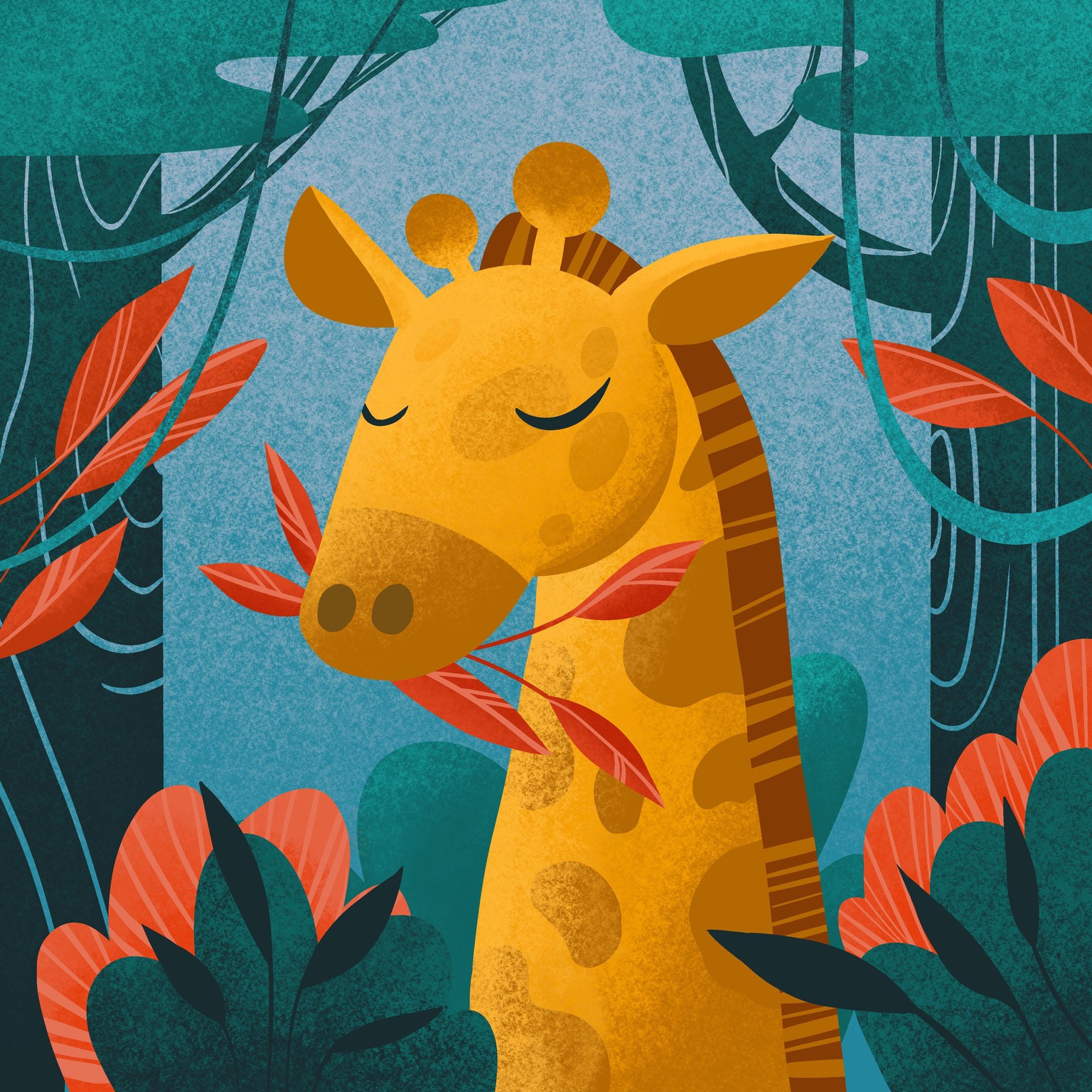 Giraffe, eating leaves, in jungle. - image 1 - student project