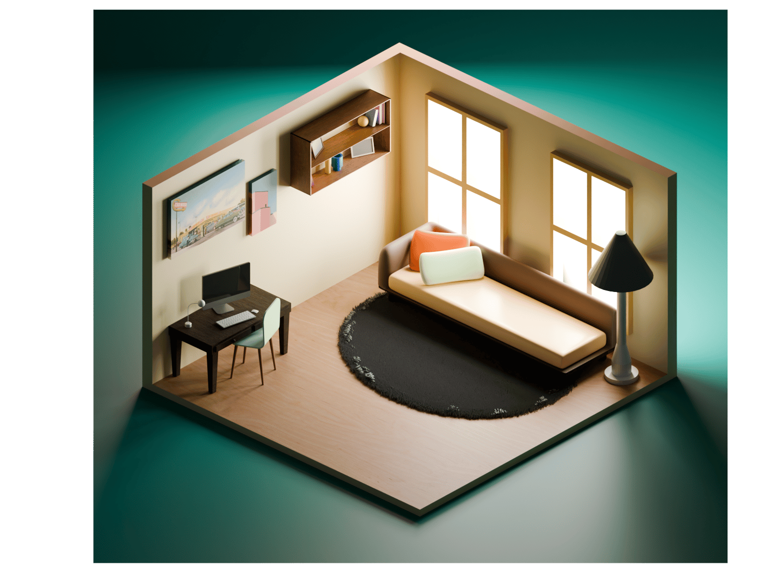 Low Poley Beach + Isometric Room view - image 2 - student project