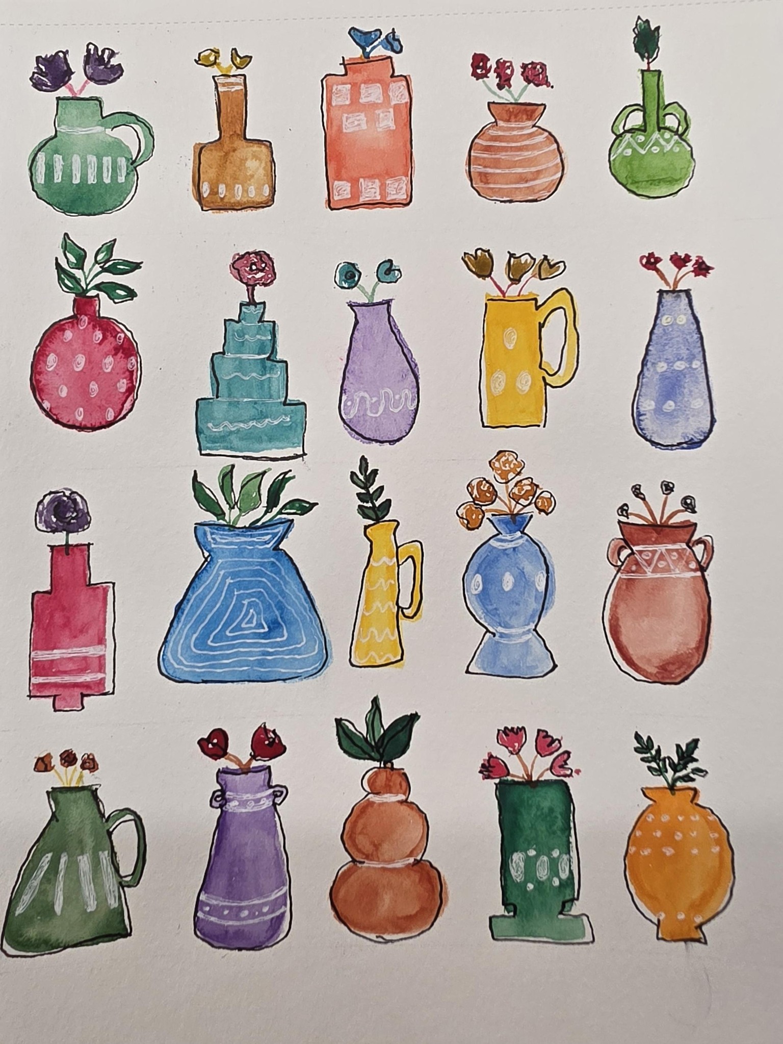 Vases and flower doodles - image 1 - student project