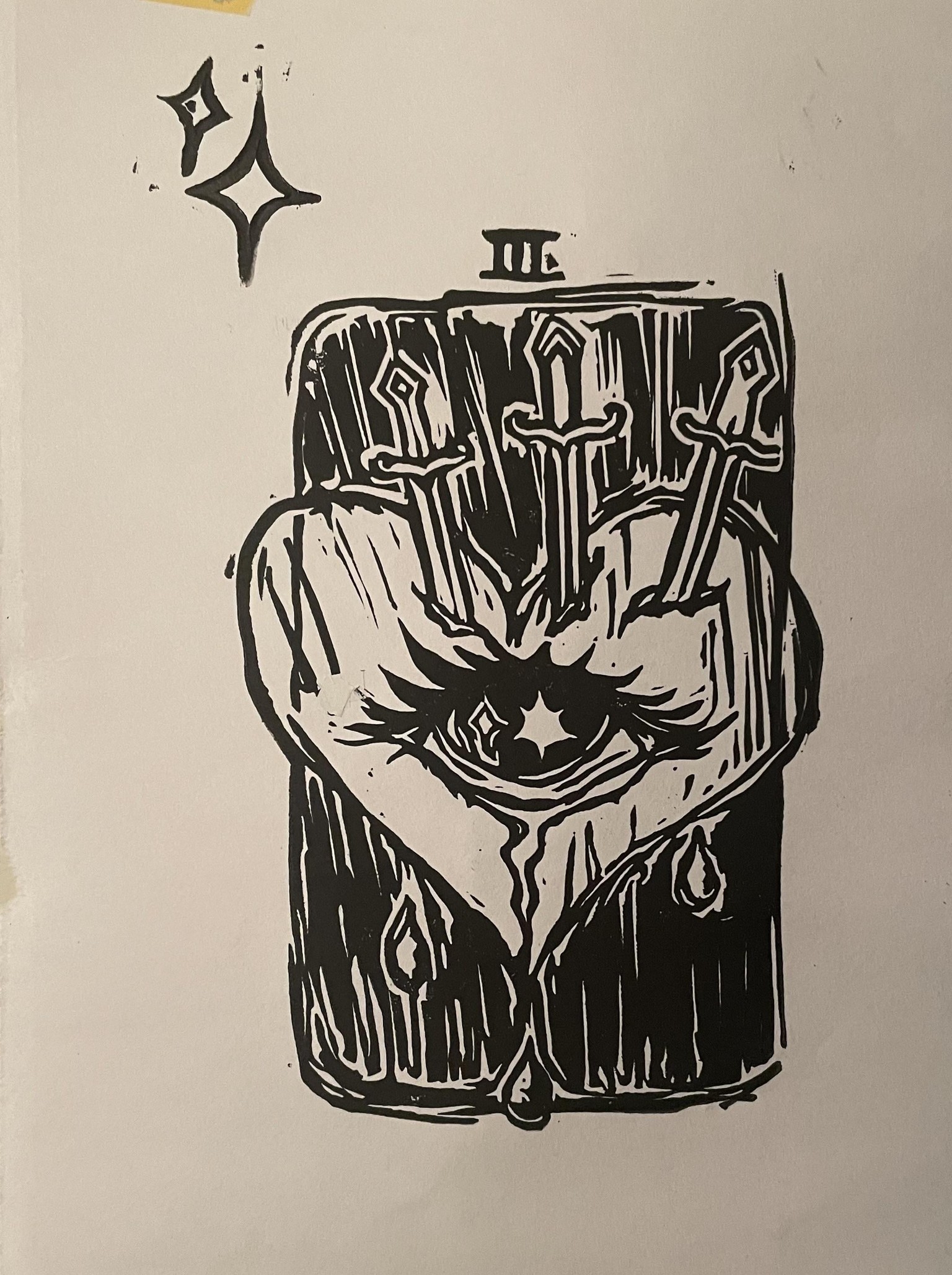 Three of Swords linocut - image 4 - student project