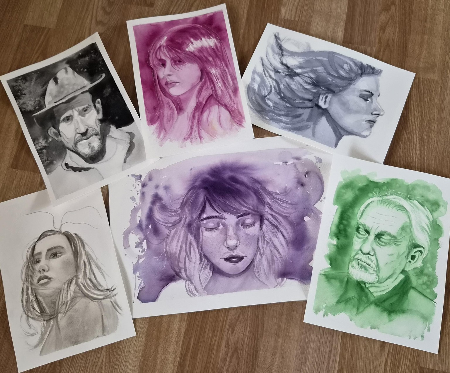 Monochrome Watercolor Portraits day 1-7 - image 1 - student project