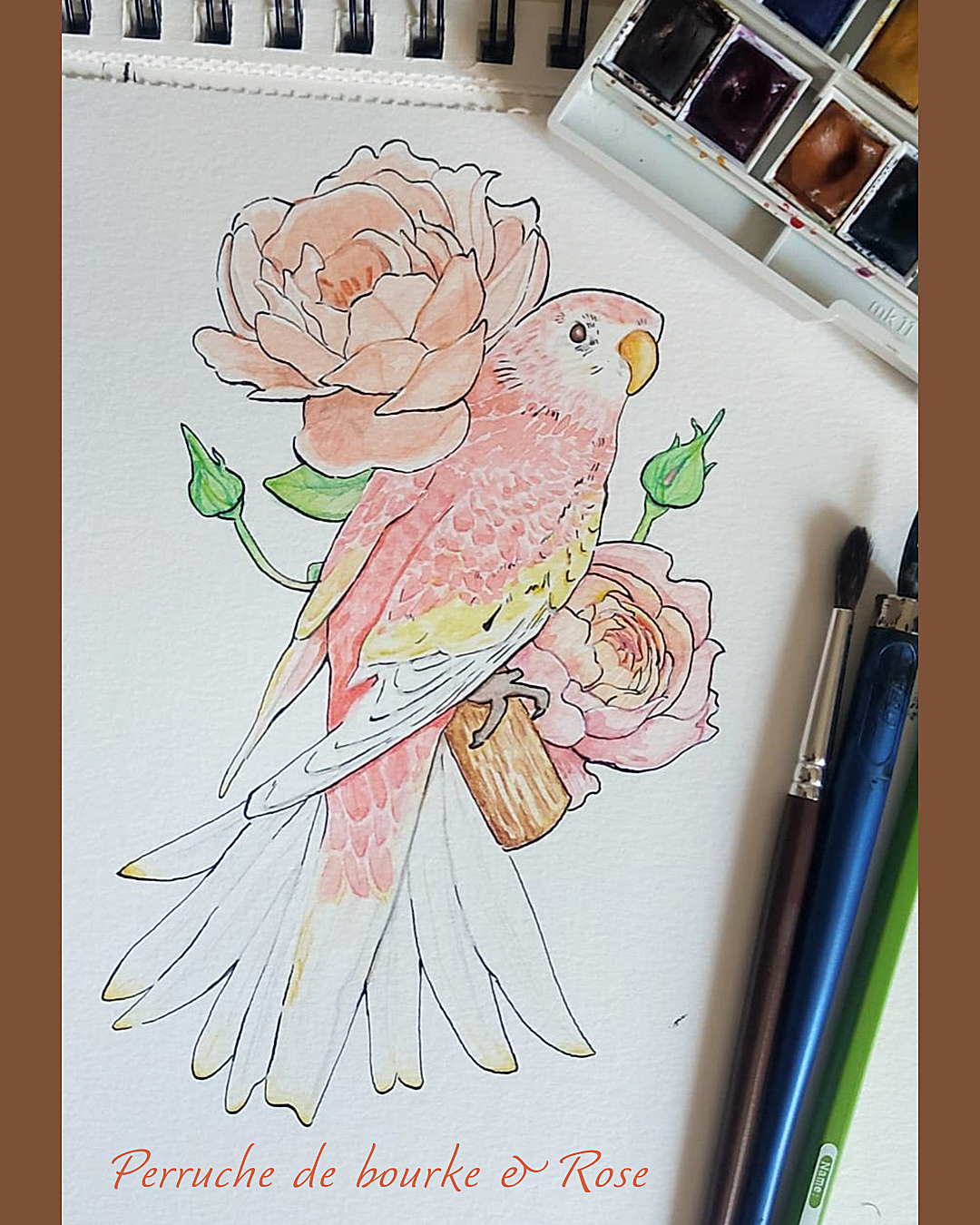 Bird and Flower in watercolor - image 1 - student project